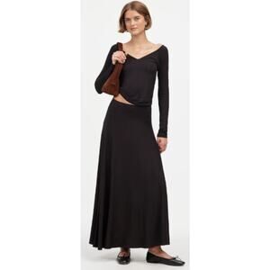 Madewell Jersey‎ Asymmetric-Seam Super Flowy Midi Skirt Black Size XL